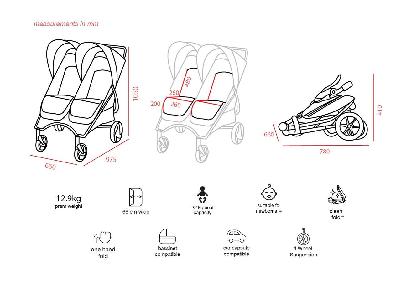 Valco Baby Slim Twin Series 2 Pram Steel Grey