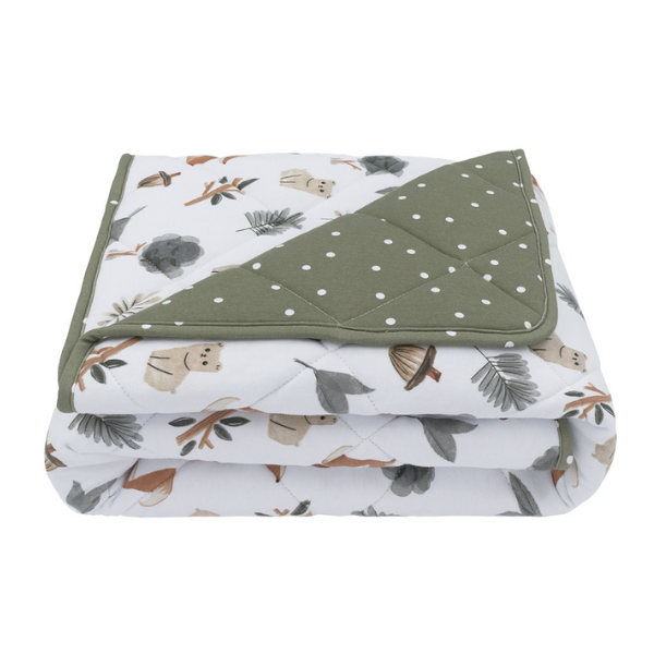 Living Textiles Reversible Jersey Cot Comforter Forest Retreat/Olive Dots