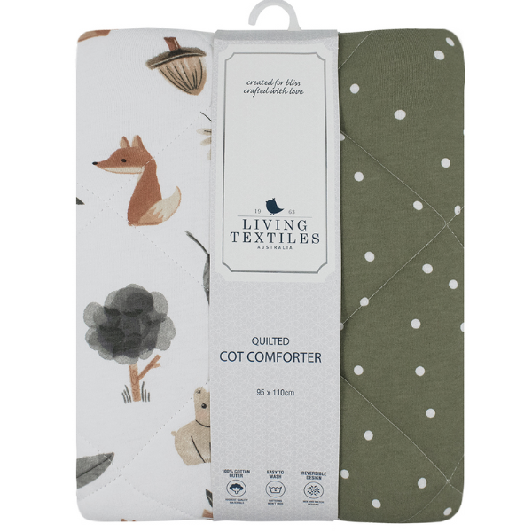 Living Textiles Reversible Jersey Cot Comforter Forest Retreat/Olive Dots