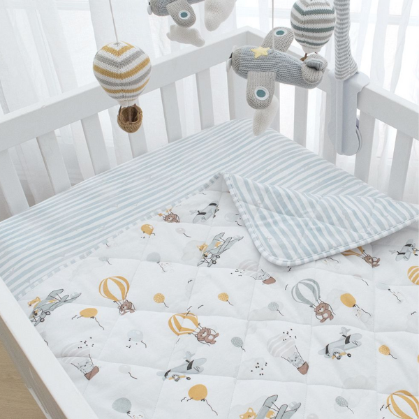 Living Textiles Watercolour Reversible Jersey Cot Comforter Up Up & Away/Stripes