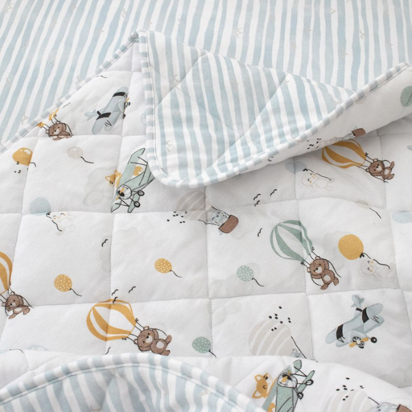 Living Textiles Watercolour Reversible Jersey Cot Comforter Up Up & Away/Stripes