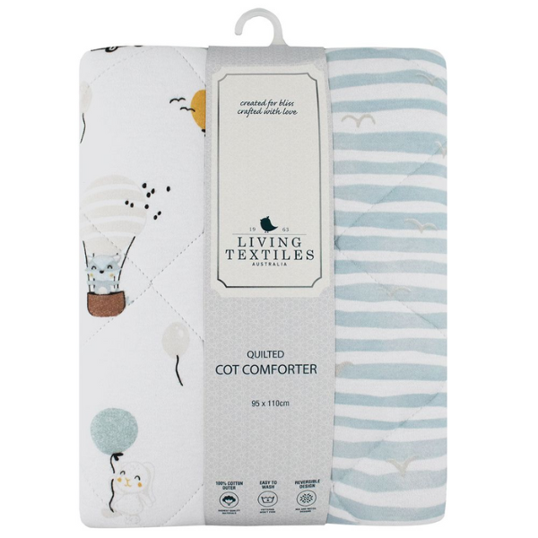 Living Textiles Watercolour Reversible Jersey Cot Comforter Up Up & Away/Stripes