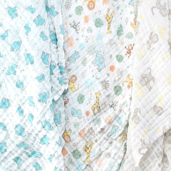 The Little Linen Company Muslin 3Pk Prints Safari Bear