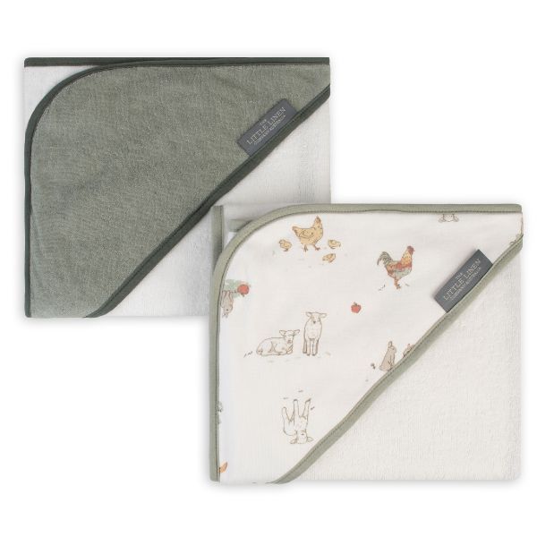 The Little Linen Company Hooded Towel 2pk Farmyard Lamb