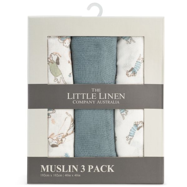 The Little Linen Company Muslin Wraps 3pk Barklife Dog