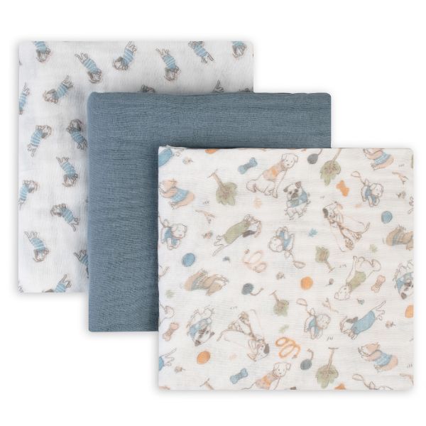 The Little Linen Company Muslin Wraps 3pk Barklife Dog