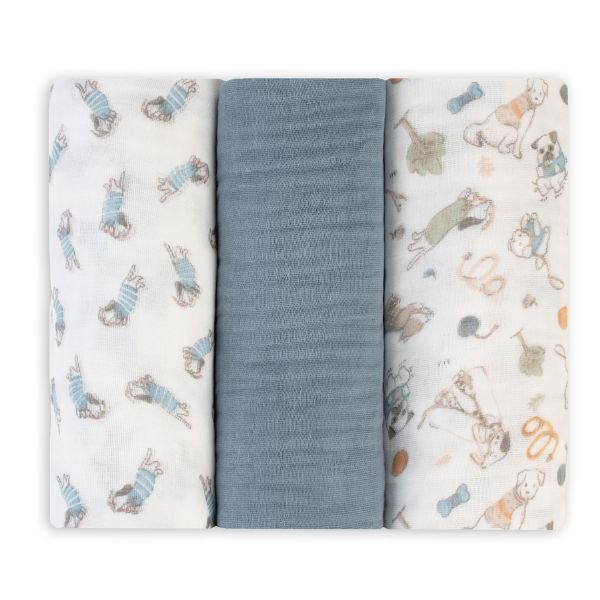 The Little Linen Company Muslin Wraps 3pk Barklife Dog