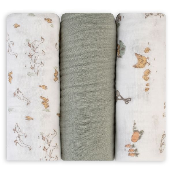 The Little Linen Company Muslin Wraps 3pk Farmyard Lamb