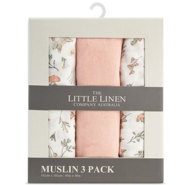The Little Linen Company Muslin Wraps 3pk Harvest Bunny