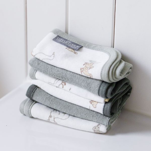 The Little Linen Company Towelling Wash Cloths 6pk Farmyard Lamb