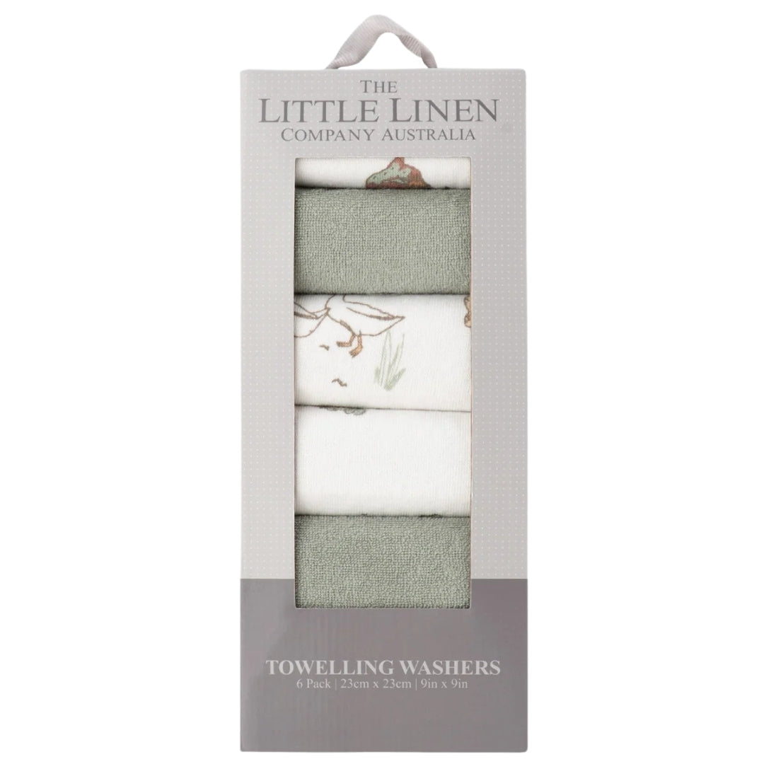 The Little Linen Company Towelling Wash Cloths 6pk Farmyard Lamb