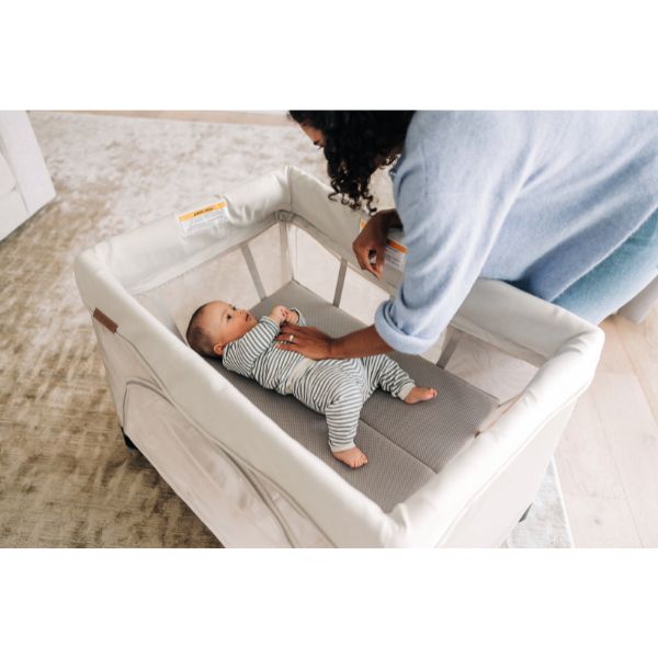 uppababy remi sand UPPAbaby Remi Portable Travel Portacot Charlie (Sand Melange) – Baby Kingdom