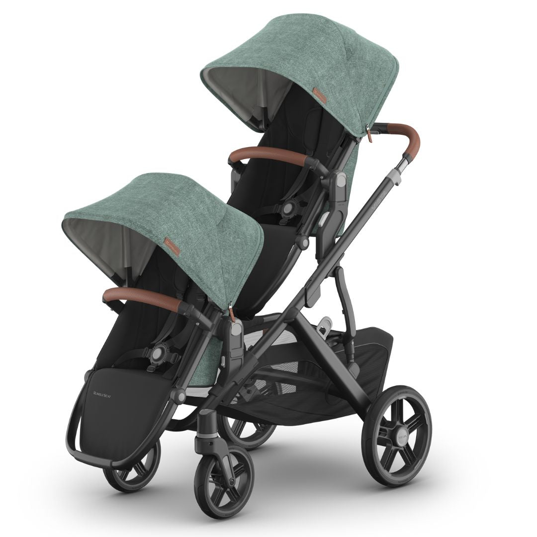 UPPAbaby Vista V3 Pram with Bassinet GWEN (Green Melange/Carbon Frame/Saddle Leather) + Rumble Seat V3