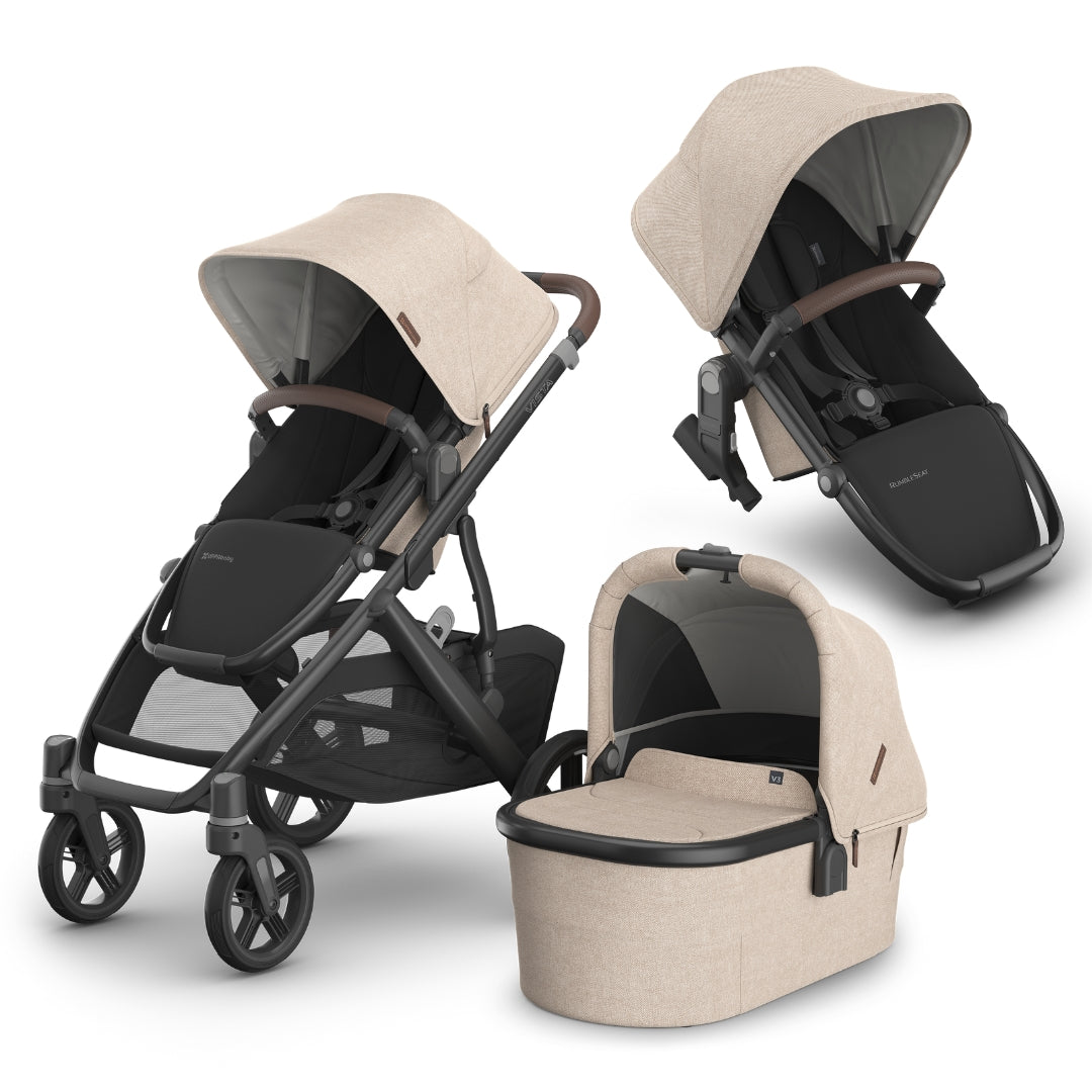 UPPAbaby Vista V3 Pram with Bassinet LIAM (Oat Mélange/Carbon/ Chestnut Leather) + Rumble Seat V3