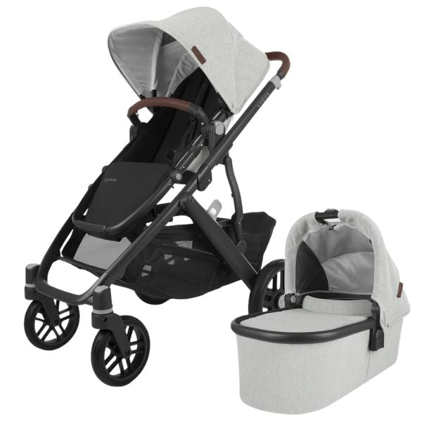 UPPAbaby VISTA V2 Pram with Bassinet ANTHONY (White & Grey Chenille/Carbon/Chestnut Leather)