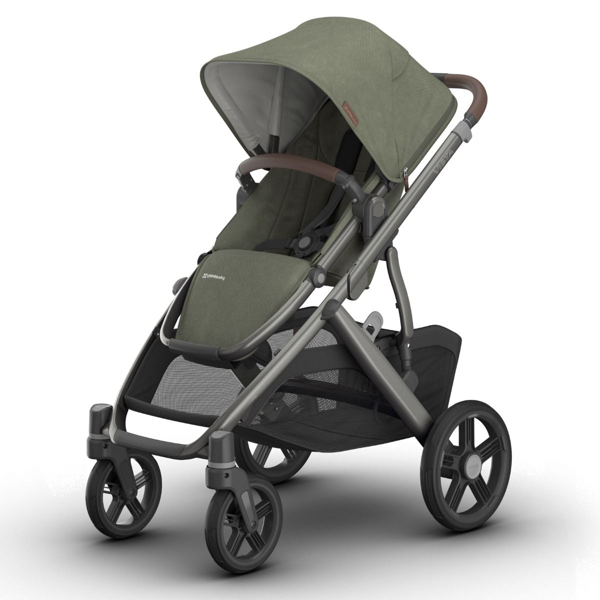 UPPAbaby Vista V3 Pram with Bassinet EVELYN (Meadow Green/Graphite Frame/Chestnut Leather) + Rumble Seat V3