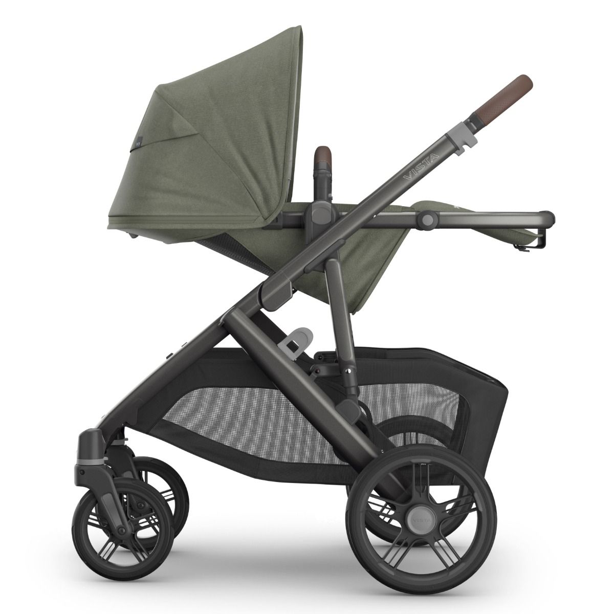 UPPAbaby Vista V3 Pram with Bassinet EVELYN (Meadow Green/Graphite Frame/Chestnut Leather) + Rumble Seat V3