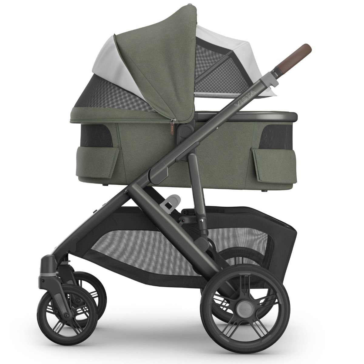 UPPAbaby Vista V3 Pram with Bassinet EVELYN (Meadow Green/Graphite Frame/Chestnut Leather) + Rumble Seat V3