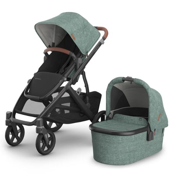 UPPAbaby Vista V3 Pram with Bassinet GWEN (Green Melange/Carbon Frame/Saddle Leather)