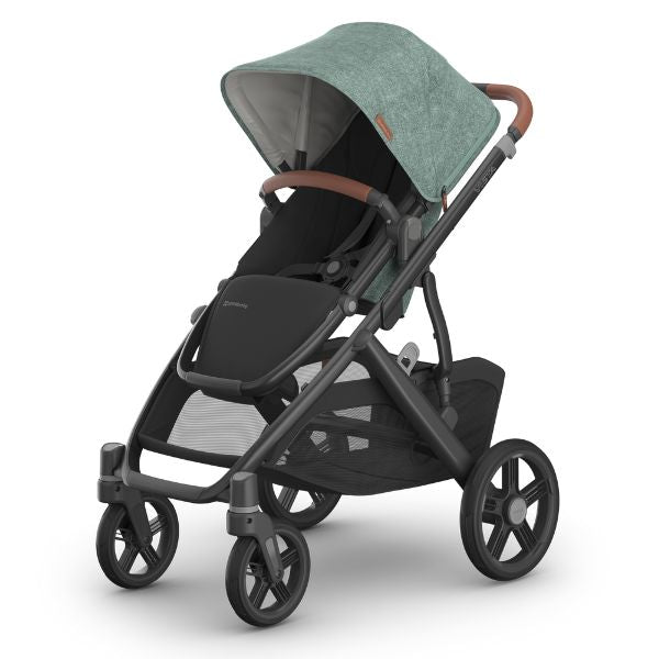 UPPAbaby Vista V3 Pram with Bassinet GWEN (Green Melange/Carbon Frame/Saddle Leather) + Rumble Seat V3
