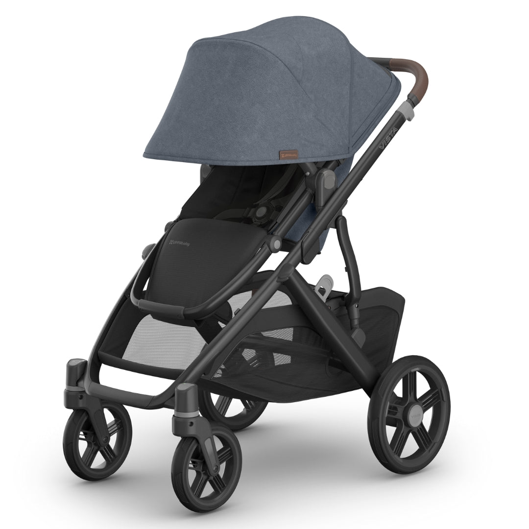 UPPAbaby Vista V3 Pram with Bassinet JULIAN (Dusty Blue Melange/Carbon Frame/Chestnut Leather)