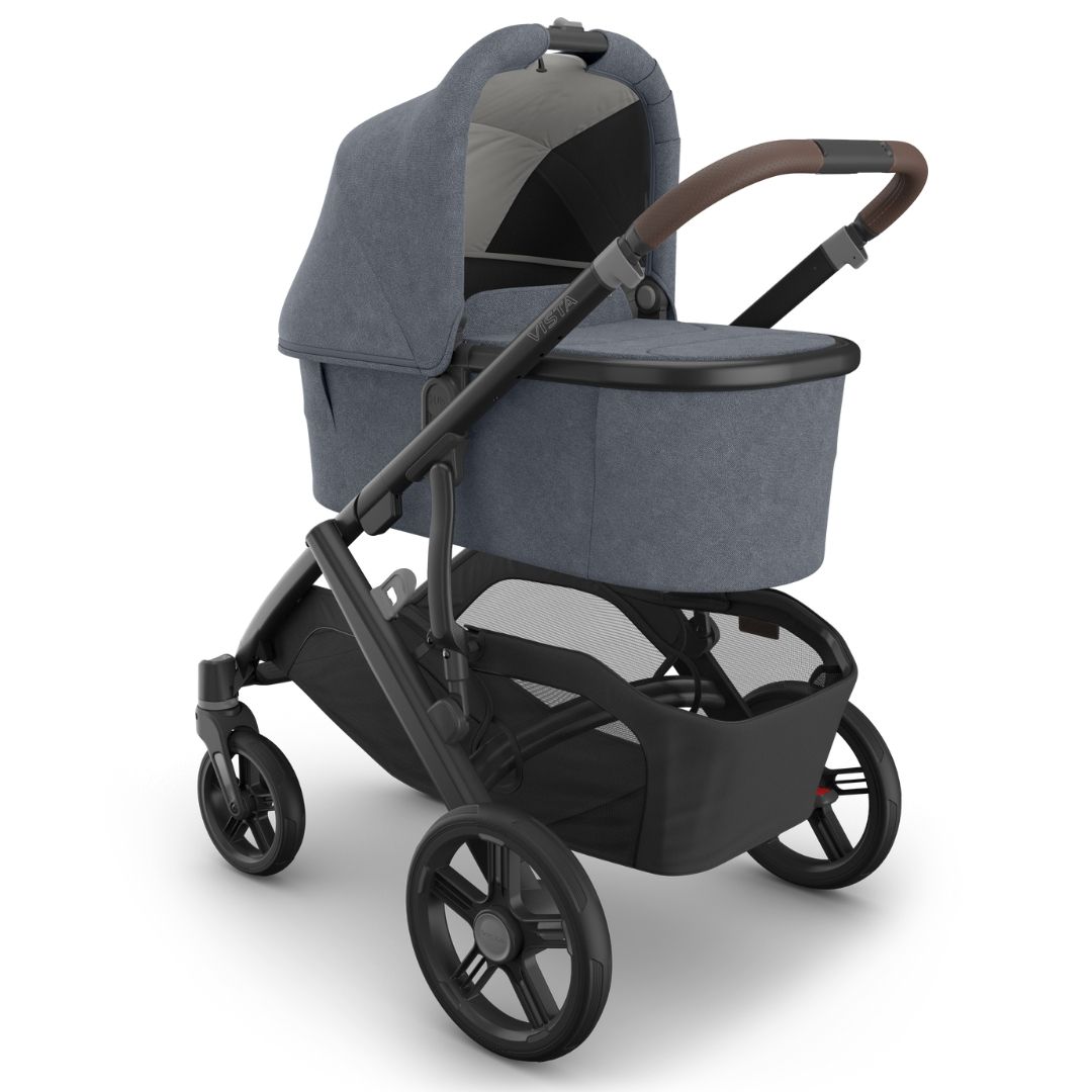 UPPAbaby Vista V3 Pram with Bassinet JULIAN (Dusty Blue Melange/Carbon Frame/Chestnut Leather) + Rumble Seat V3