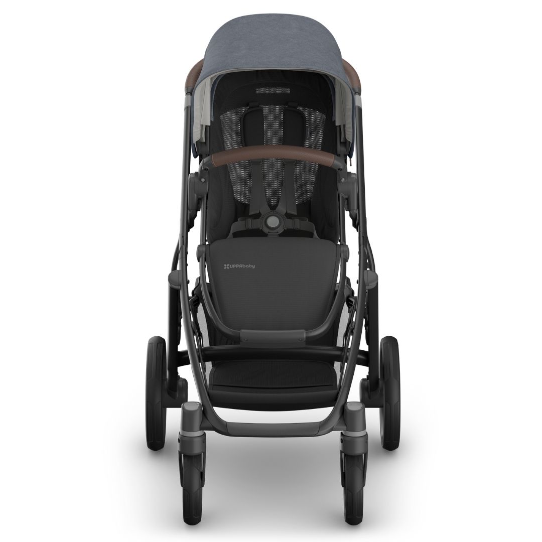 UPPAbaby Vista V3 Pram with Bassinet JULIAN (Dusty Blue Melange/Carbon Frame/Chestnut Leather) + Rumble Seat V3
