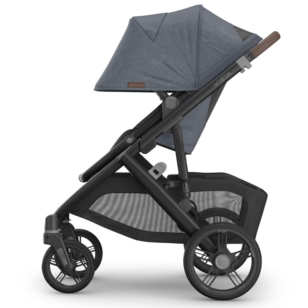 UPPAbaby Vista V3 Pram with Bassinet JULIAN (Dusty Blue Melange/Carbon Frame/Chestnut Leather) + Rumble Seat V3