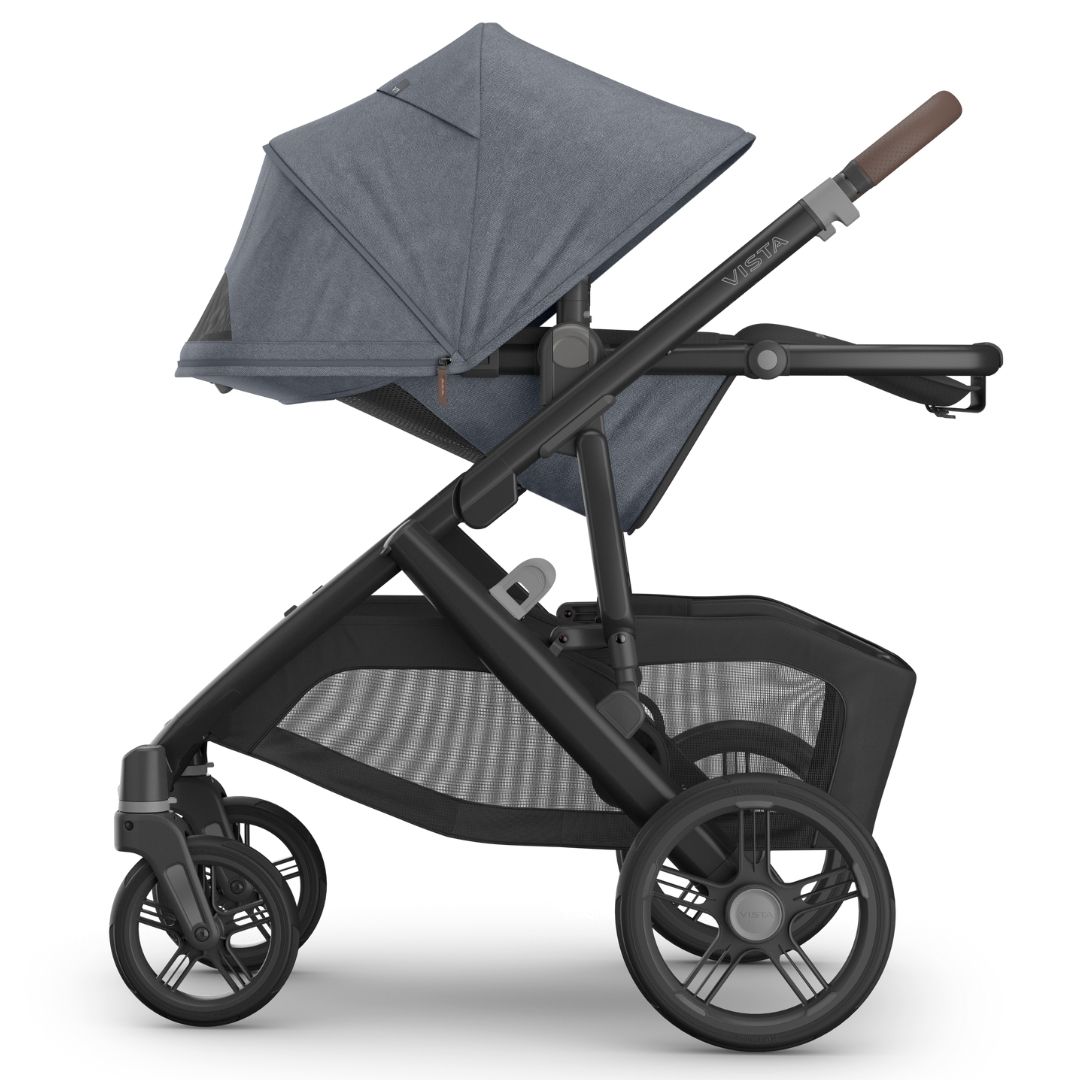 UPPAbaby Vista V3 Pram with Bassinet JULIAN (Dusty Blue Melange/Carbon Frame/Chestnut Leather) + Rumble Seat V3