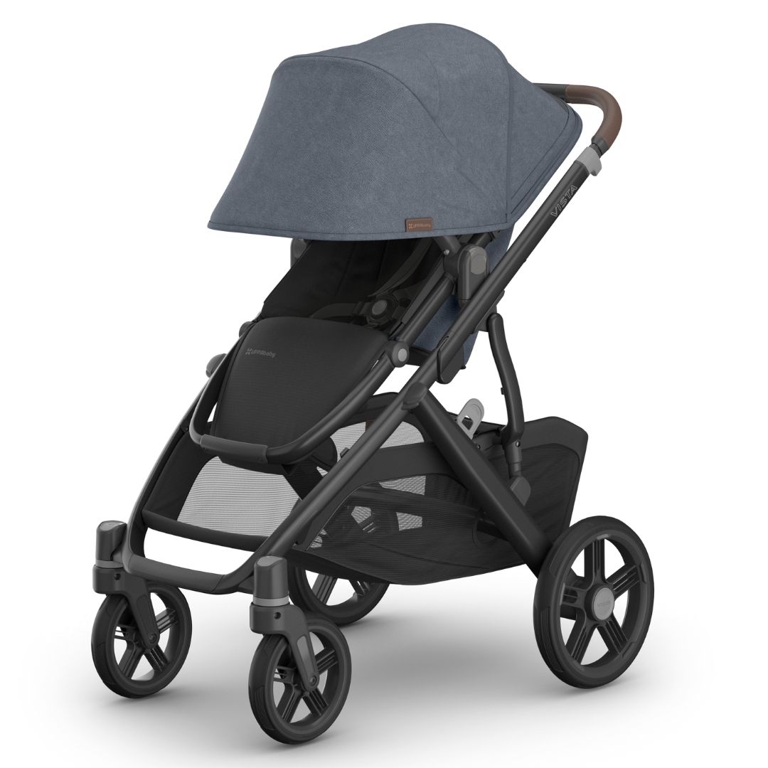 UPPAbaby Vista V3 Pram with Bassinet JULIAN (Dusty Blue Melange/Carbon Frame/Chestnut Leather) + Rumble Seat V3