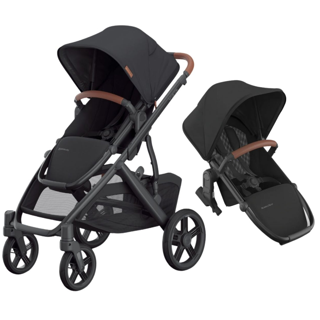 UPPAbaby Vista V3 Pram NORI-EXCLUDES BASSINET (Charcoal/Carbon Frame/Saddle Leather) + Rumble Seat