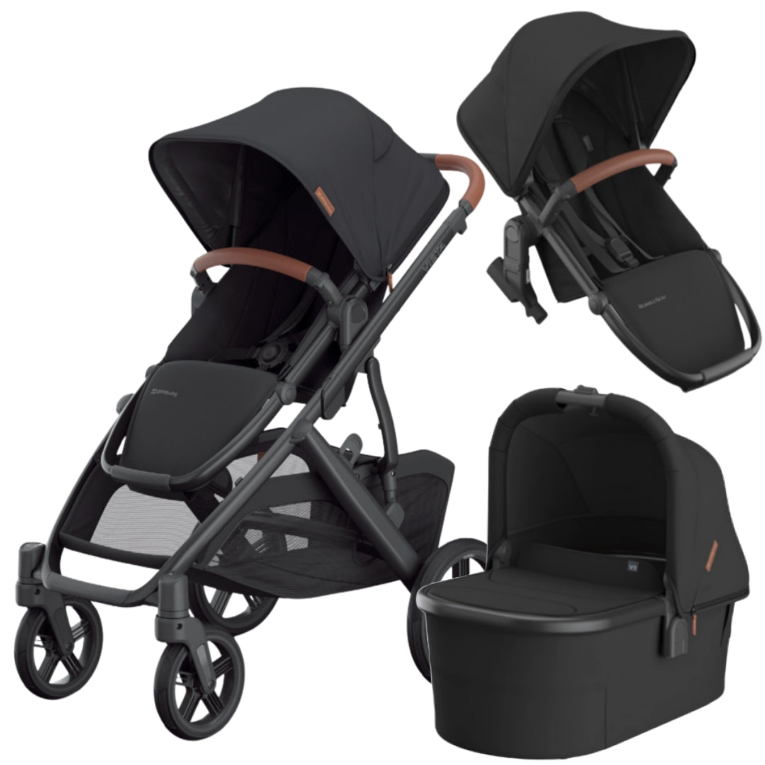 UPPAbaby Vista V3 Pram with Bassinet NORI (Charcoal/Carbon Frame/Saddle Leather) + Rumble Seat V3