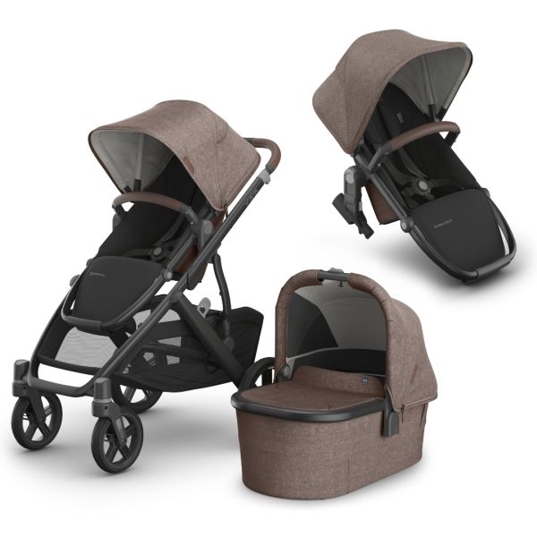 UPPAbaby Vista V3 Pram with Bassinet OWEN (Mocha Melange/Carbon Frame/Chestnut Leather) + Rumble Seat V3