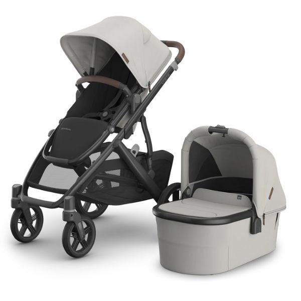 UPPAbaby Vista V3 Pram with Bassinet SAVANNAH (Pearl Grey Jacquard/Carbon Frame/Chestnut Leather) + Rumble Seat V3