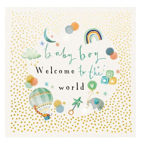 Waterlyn Ling Design Dots Baby Icons Blue Greeting Card LNG_IBC177