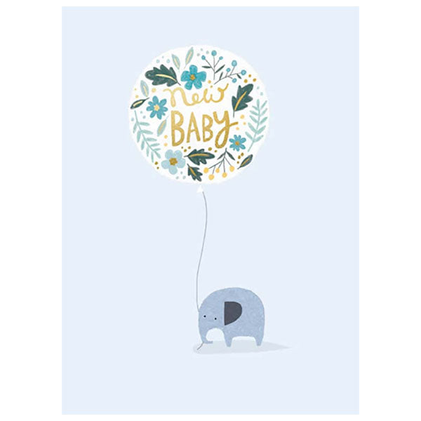 Waterlyn Museums & Galleries Baby Elephant with Balloon Blue Greeting Card M&G_OBAB179