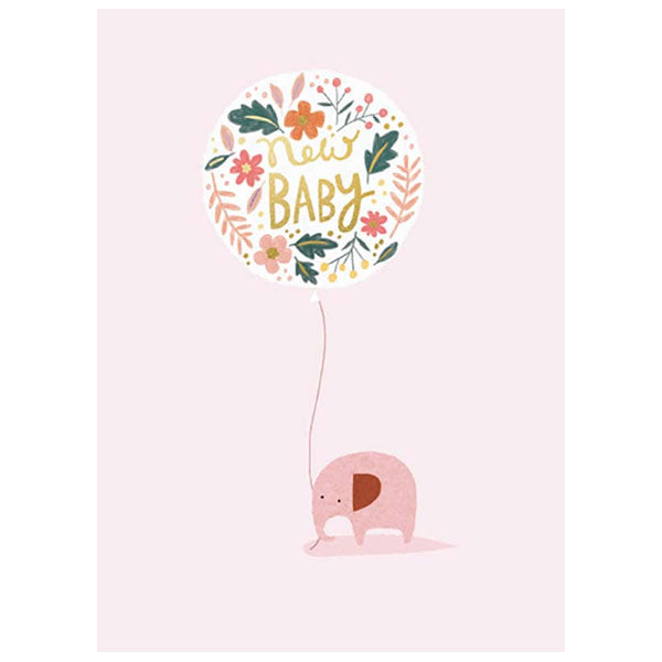 Waterlyn Museums & Galleries Baby Elephant with Balloon Pink Greeting Card M&G_OBAB181