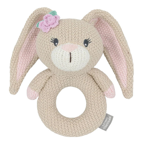 Living Textiles Whimsical Knitted Ring Rattle Amelia The Bunny
