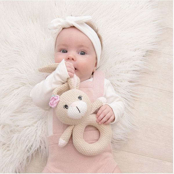 Living Textiles Whimsical Knitted Ring Rattle Amelia The Bunny