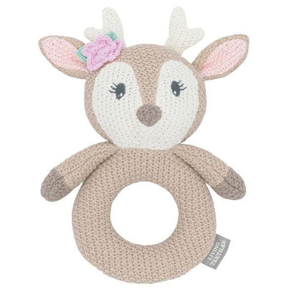 Living Textiles Whimsical Knitted Ring Rattle Ava the Fawn