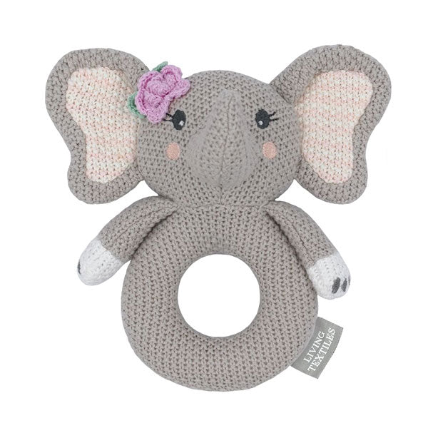 Living Textiles Whimsical Knitted Ring Rattle Ella the Elephant