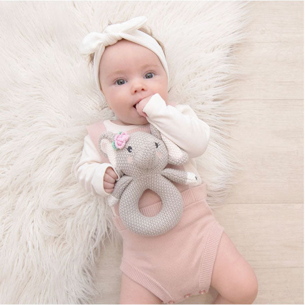 Living Textiles Whimsical Knitted Ring Rattle Ella the Elephant