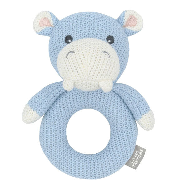 Living Textiles Whimsical Knitted Ring Rattle Henry The Hippo