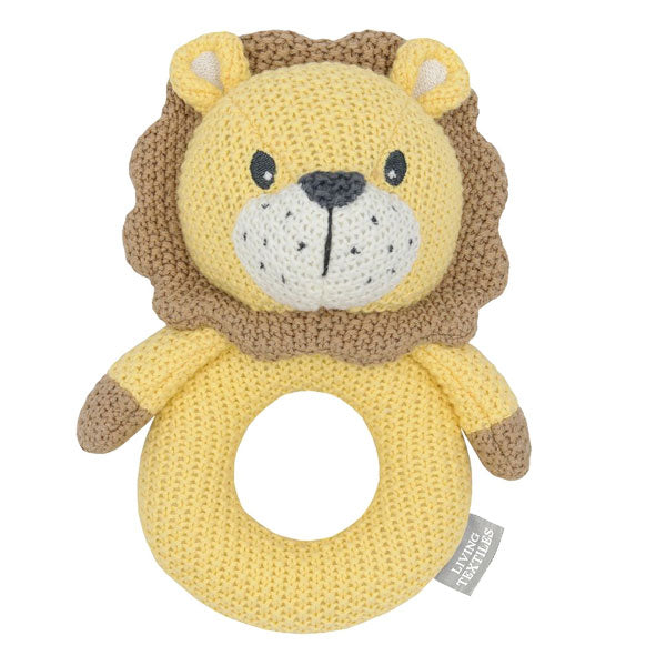 Living Textiles Whimsical Knitted Ring Rattle Leo The Lion