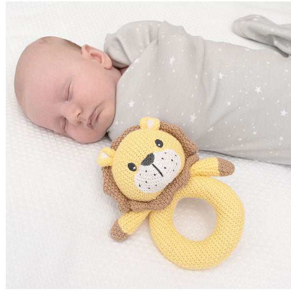 Living Textiles Whimsical Knitted Ring Rattle Leo The Lion