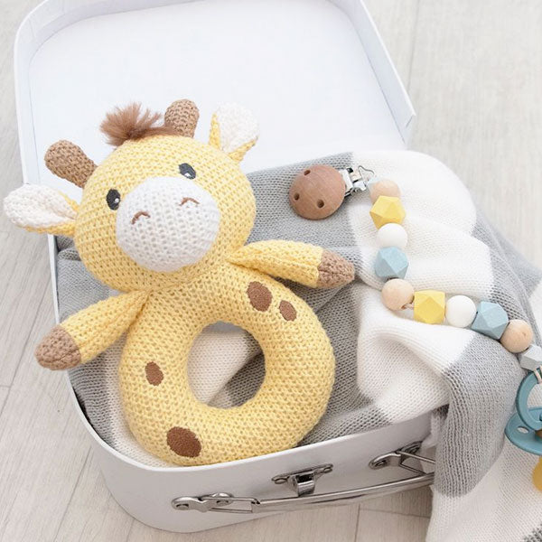 Living Textiles Whimsical Knitted Ring Rattle Noah The Giraffe