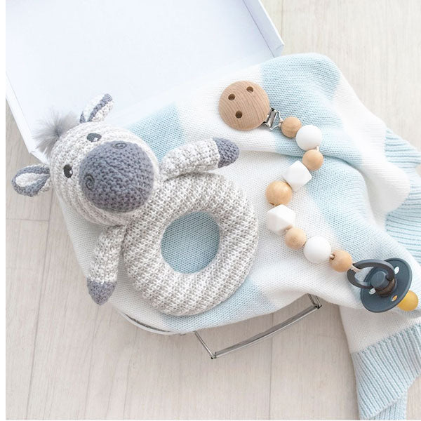 Living Textiles Whimsical Knitted Ring Rattle Zac the Zebra