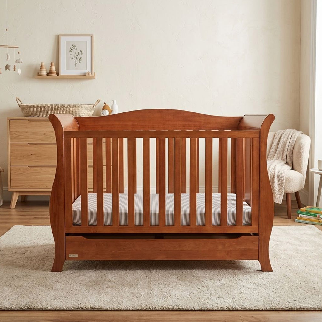 Eldita Windsor Sleigh Cot V2 Dark Teak with Mattress