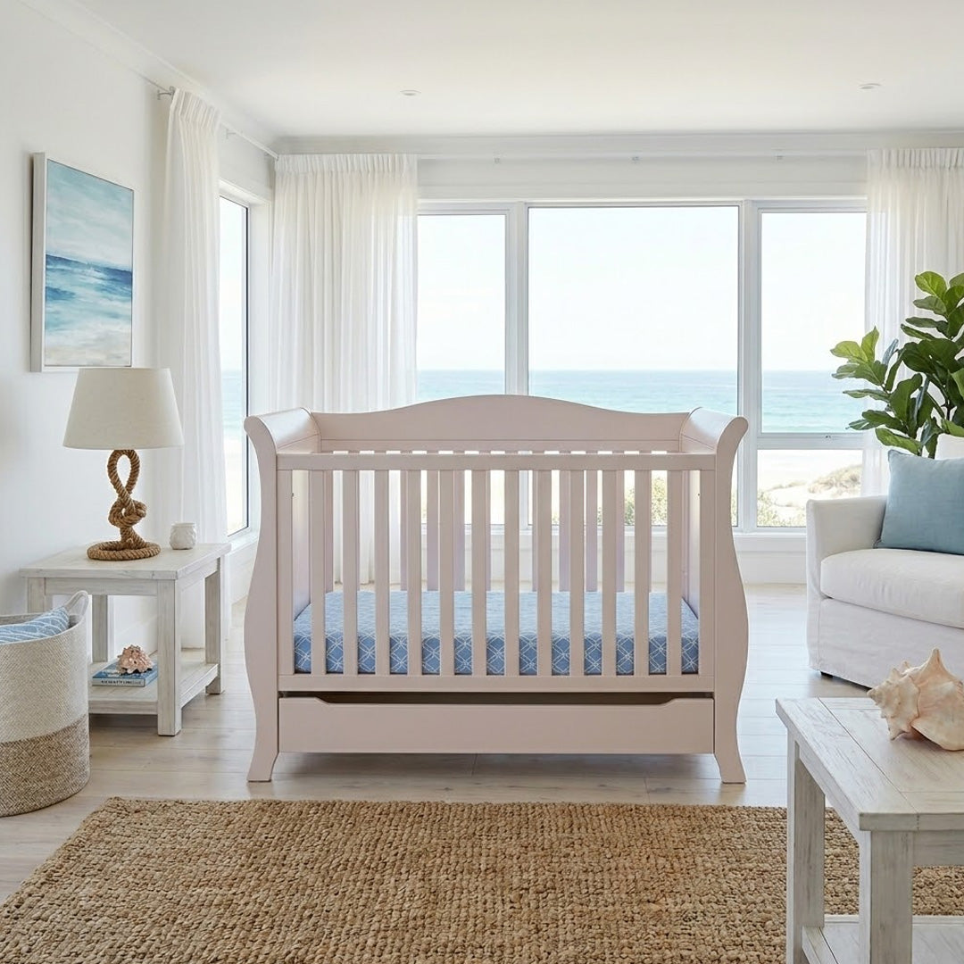 Eldita Windsor Sleigh Cot V2 Oatmeal with Mattress